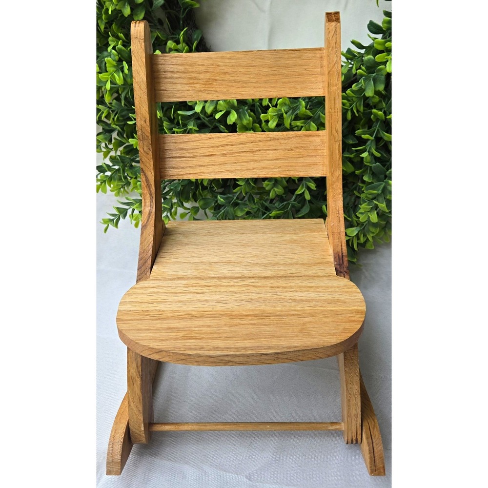 Mini Wood Rocker Chair Doll Display Craft Decor 12" Tall 7.5" Wide Mid Century